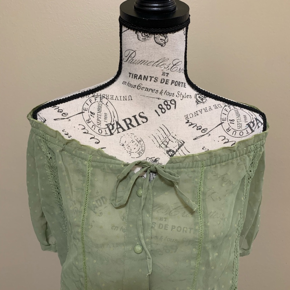 Ultra Flirt Green Off The Shoulder Top Size Large Top NEW - Picture 3 of 8